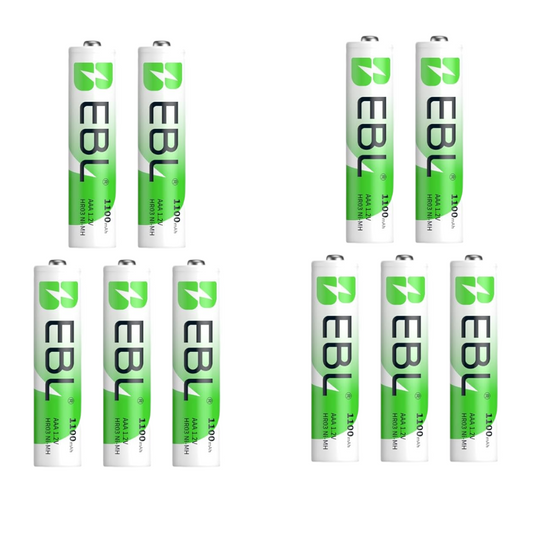 EBL AAA NiMh rechargeable batteries 1100mAh (pack of 10) for Hasselblad 500 EL adapter