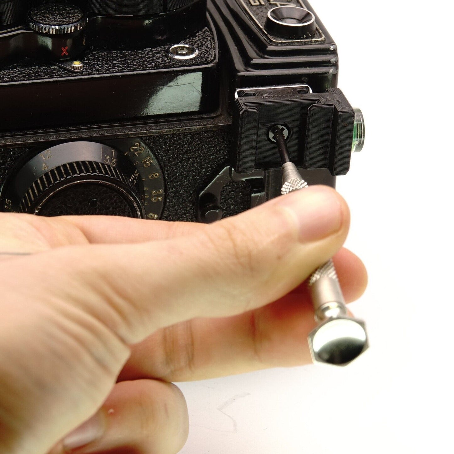 90° Wasserwaage für seitlichen Zubehörschuh für Yashica Mat 124, Rolleiflex & Mamiya RB67