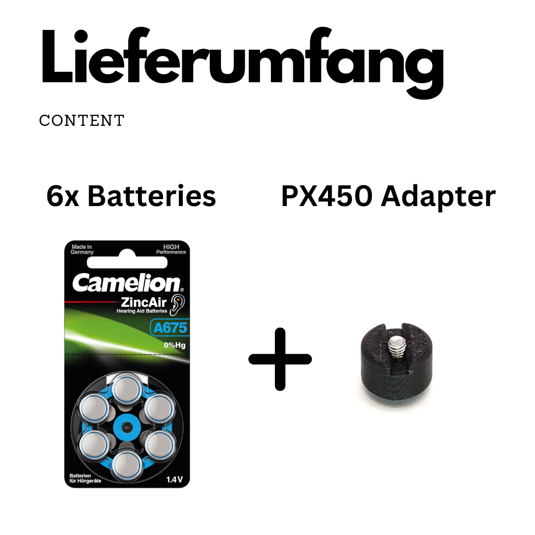 Adaptador de batería PX450 incl. 6x baterías de 1,4V para Bolex P1, P2, P3 y Alpa 10d