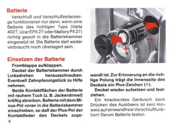 Battery adapter PX27 for Minox 35 GT, EL, GL & LX