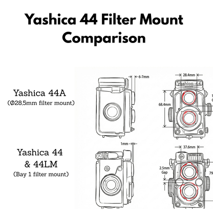 Lens hood & cap for Yashica 44, 44LM, 44A (Bay 1 / 28.5mm)